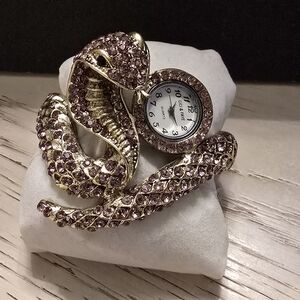 Geneva Women's Gold and Pink Snake Watch